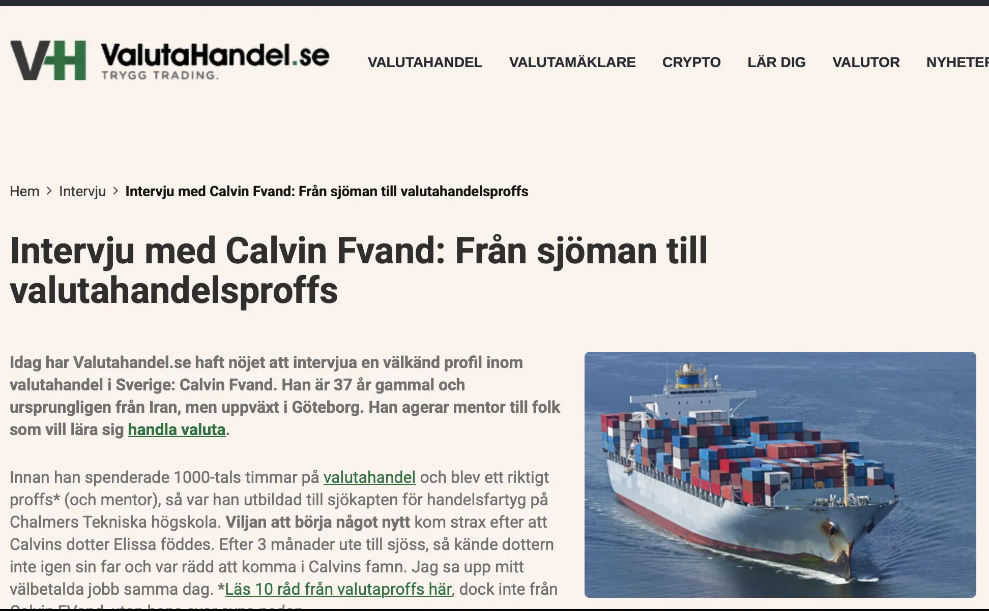 Valutahandel.se, Calvin Fvand intervju